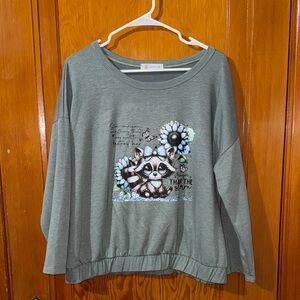 Gray Raccoon Print Long Sleeve Top